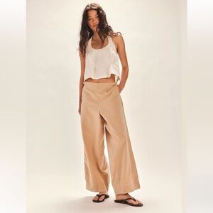 NWT! Free People Demi Cotton Linen Flowy Pants in Peach